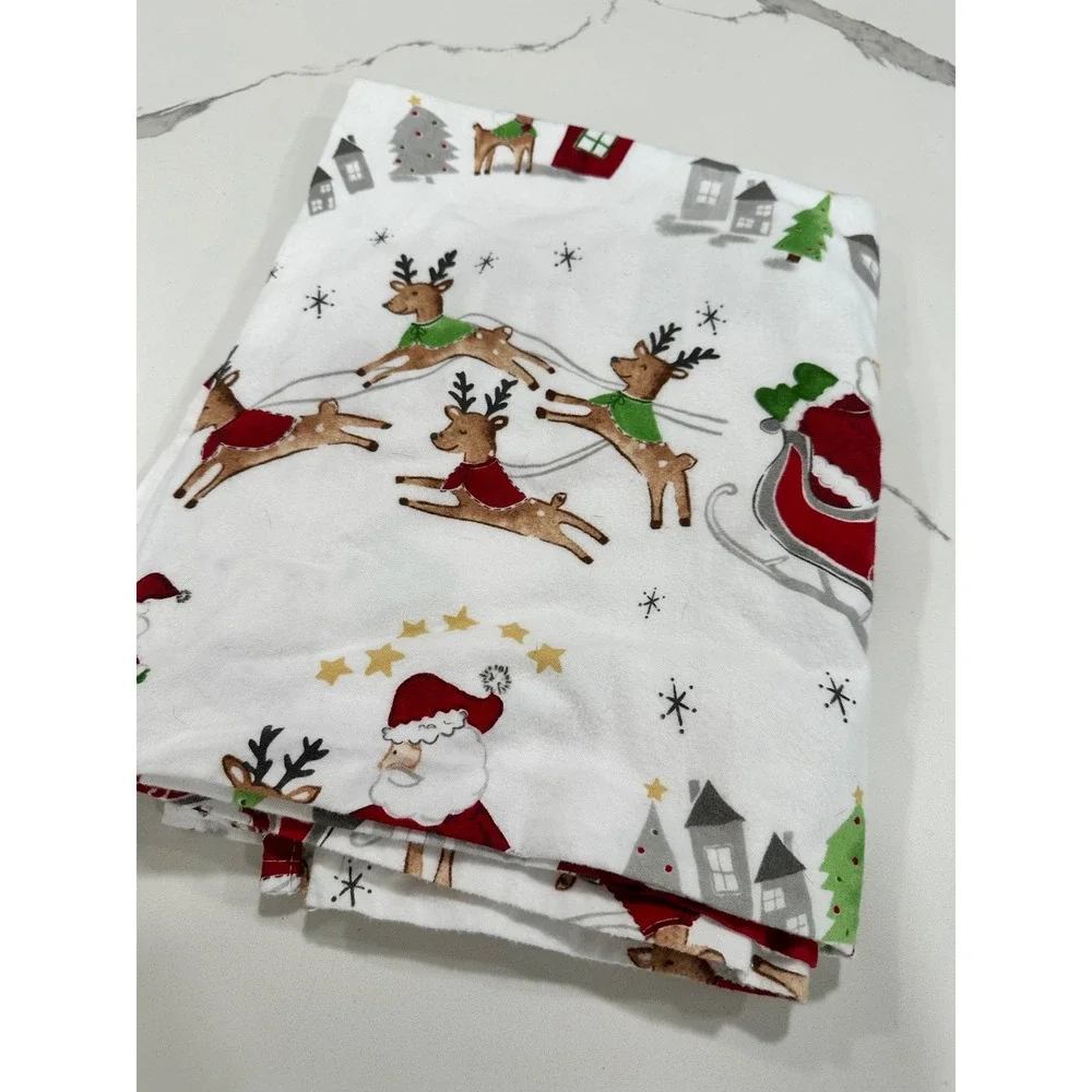 Pottery‎ Barn Kids Toddler Christmas Santa Reindeer Cotton Sheet 45x65 FLAT